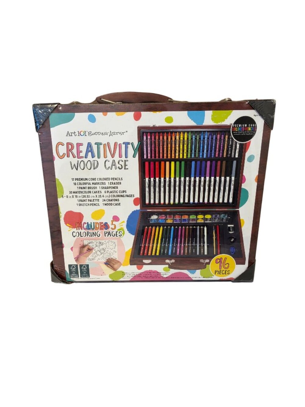 Art 101 Budding Artist Creativity Wood Case 96 Pieces Set NIB Sealed